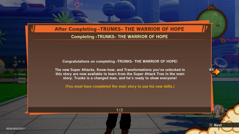 Super Saiyan 2 Trunks in DBZ Kakarot Main Game