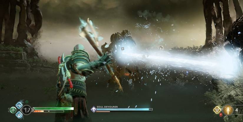 Fighting a Soul Destroying from a Realm Tear in God of War