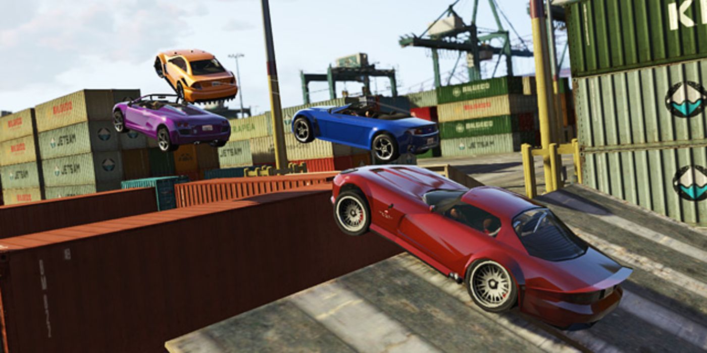 Grand theft auto online cars driving off a ramp