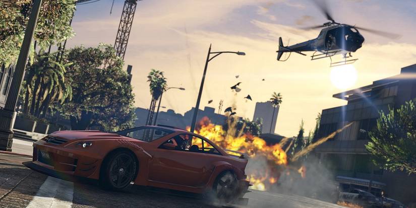 grand theft auto online car driving away from helicopter