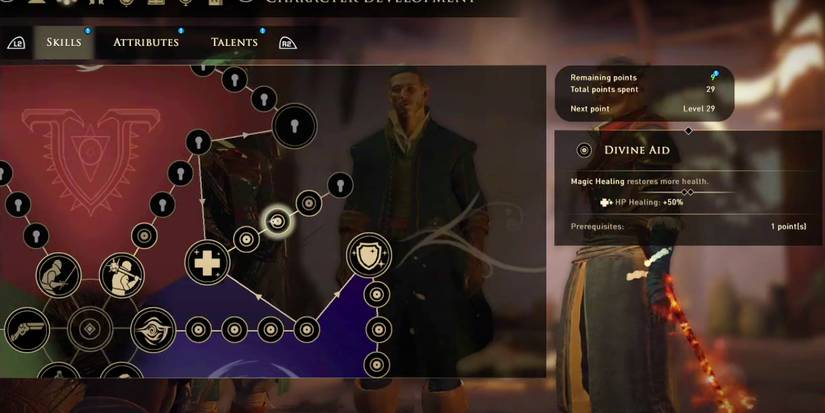 player obtaining a buff for magic healing in the skill menu.