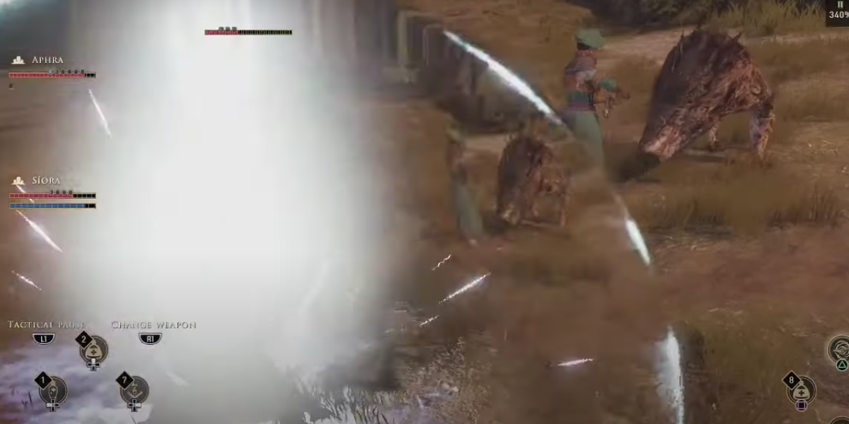 player in the middle of using the storm magic skill that is a shockwave of energy.