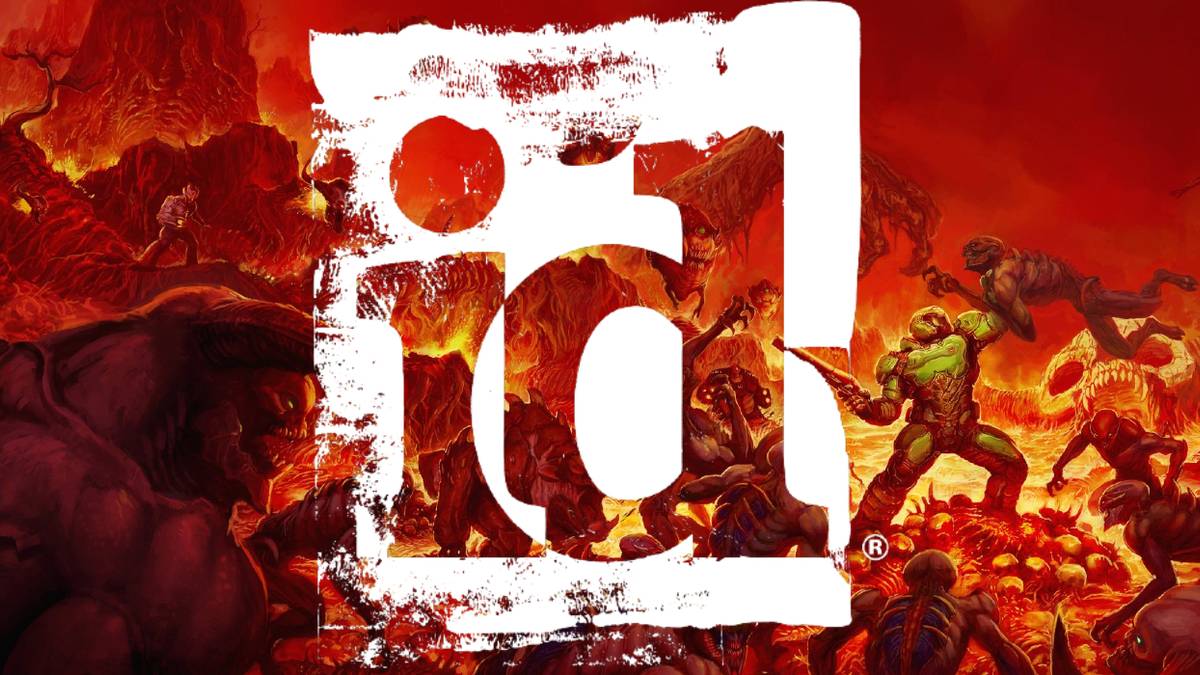 id software logo on doom background feature