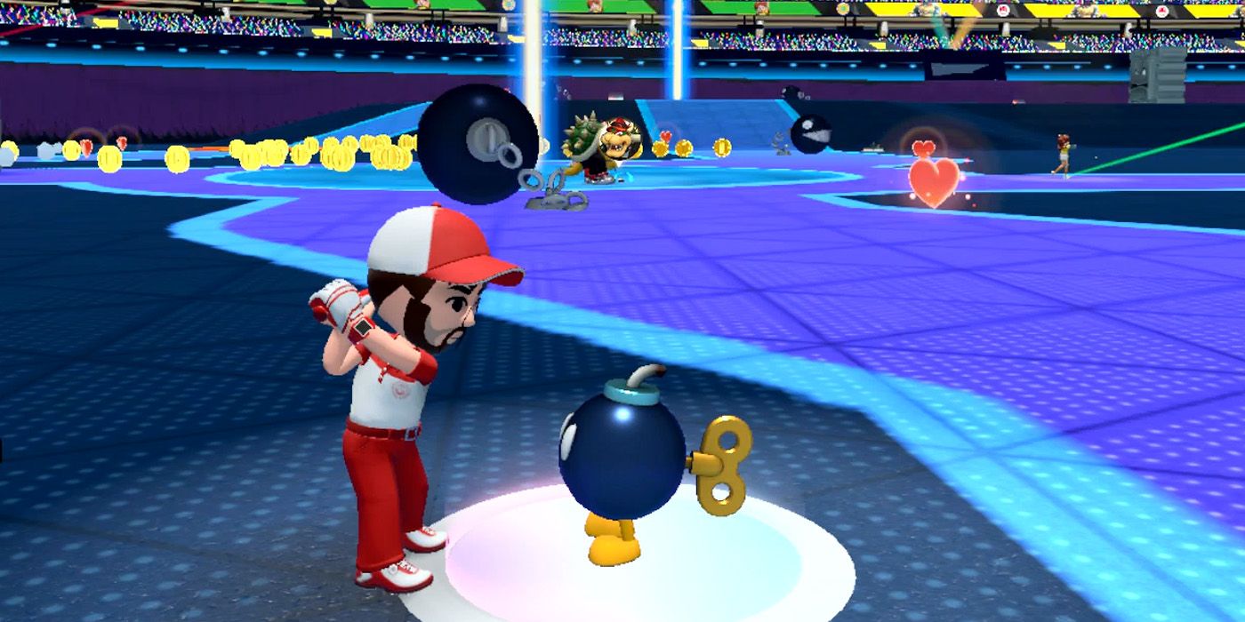 Hitting a Bob-omb like a golf ball in Mario Golf: Super Rush