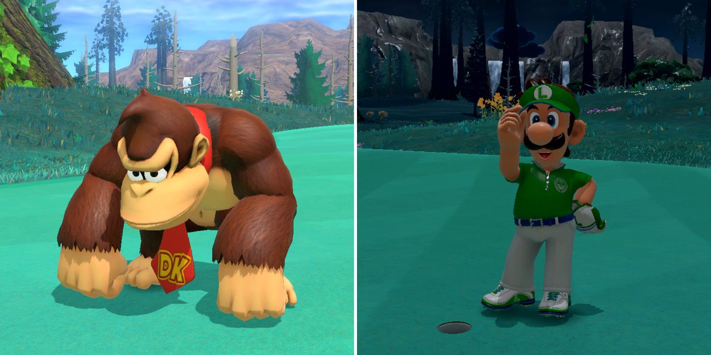 Donkey Kong and Luigi in Mario Golf: Super Rush