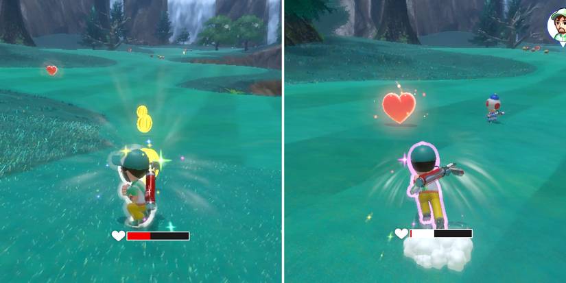 Picking up coins and stamina hearts in Mario Golf: Super Rush