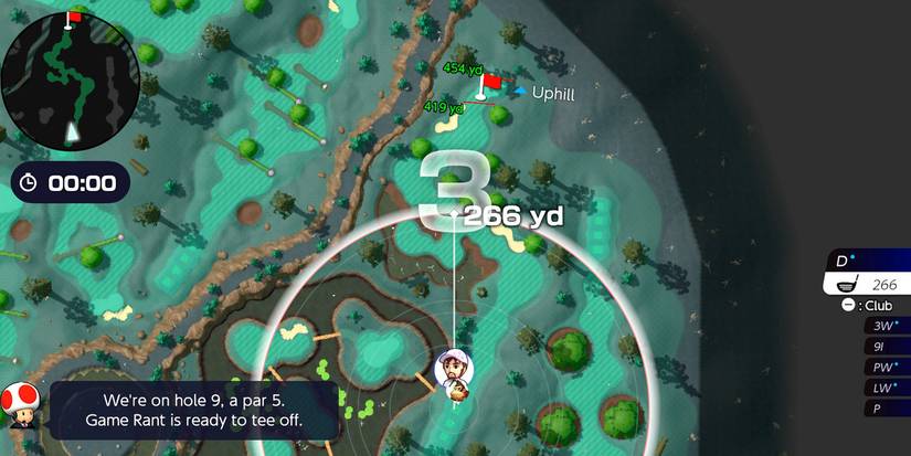 Lining up a shot during the countdown in Mario Golf: Super Rush