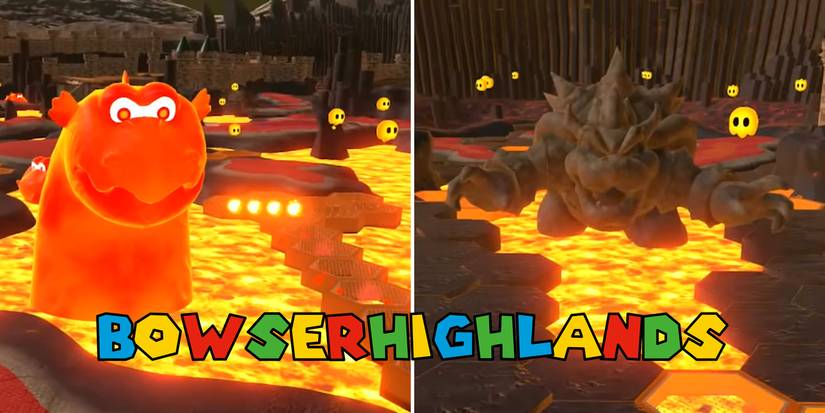 The Bowser Highlands course in Mario Golf: Super Rush
