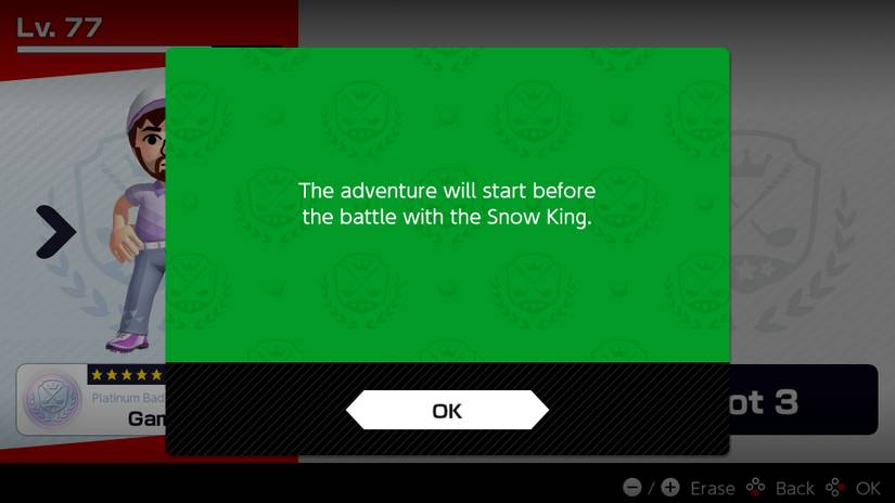 Reentering Mario Golf: Super Rush's Adventure Mode after completing it