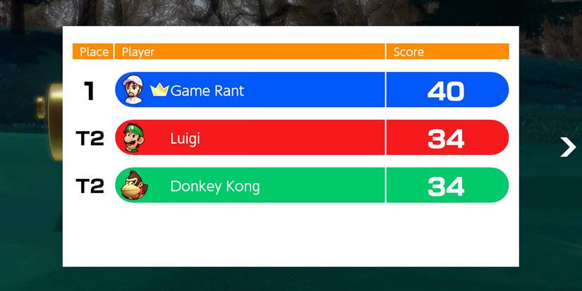 The Speed Golf leader board in Mario Golf: Super Rush