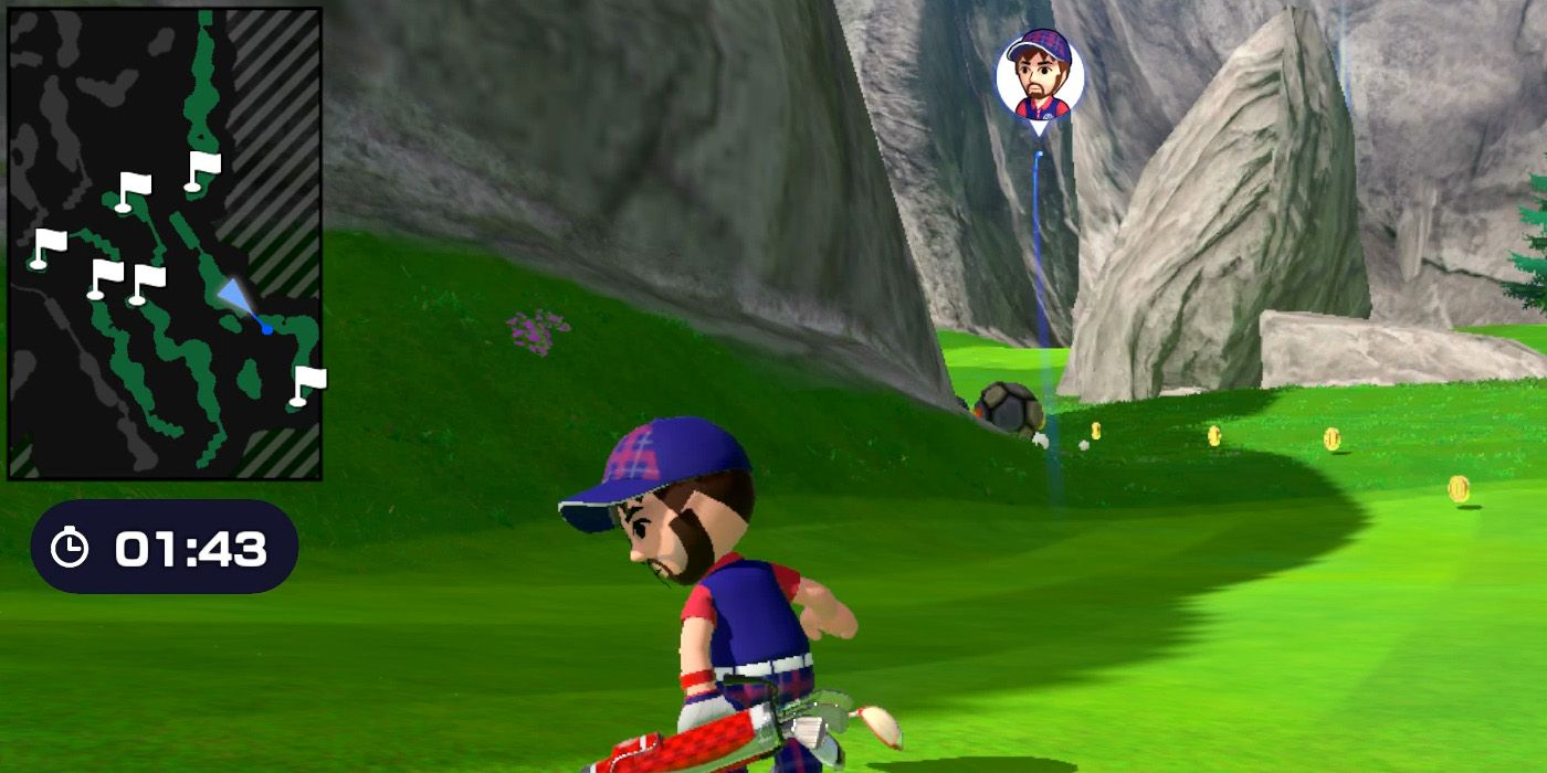 A curve shot in Mario Golf: Super Dash