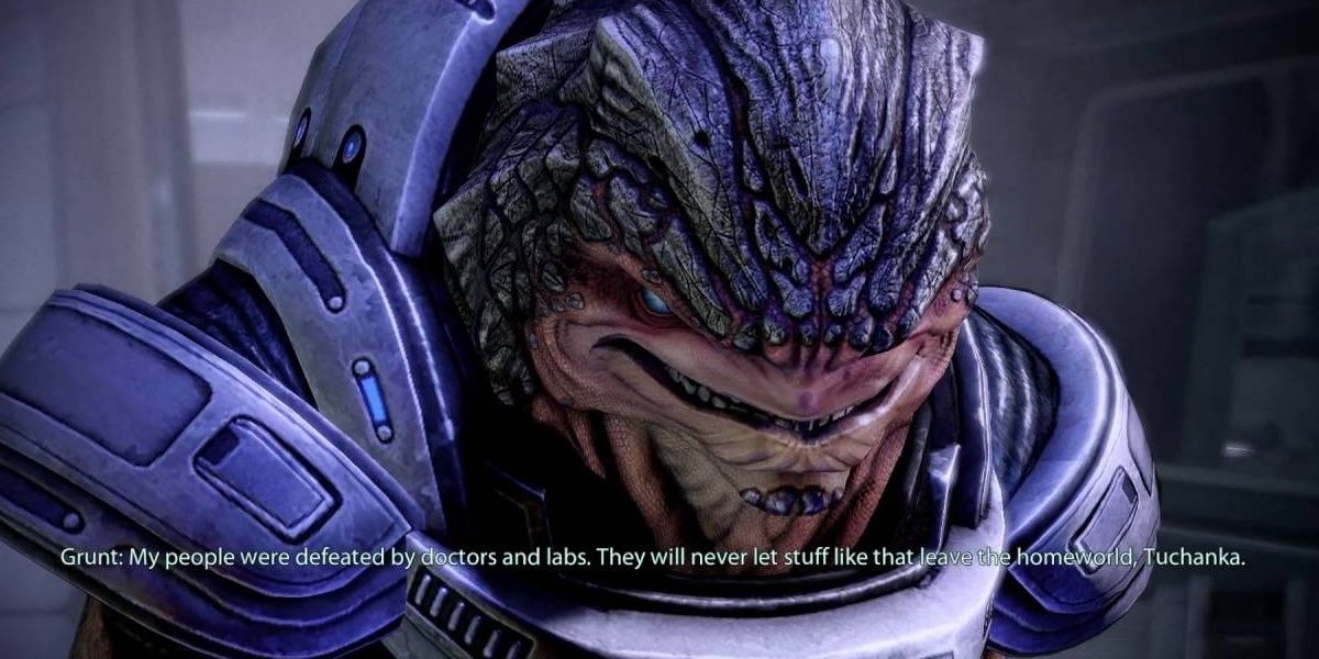 Grunt talks to Shepard about the downfall of the Krogan in Mass Effect 2 Legendary Edition