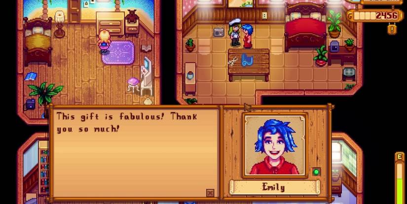 Giving gift to Emily.