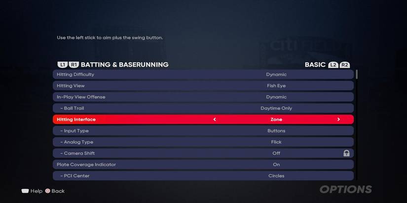 Batting settings menu