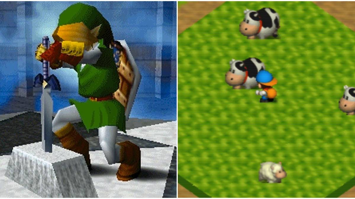 (Left) Link placing the master sword (Right) portagonist farming