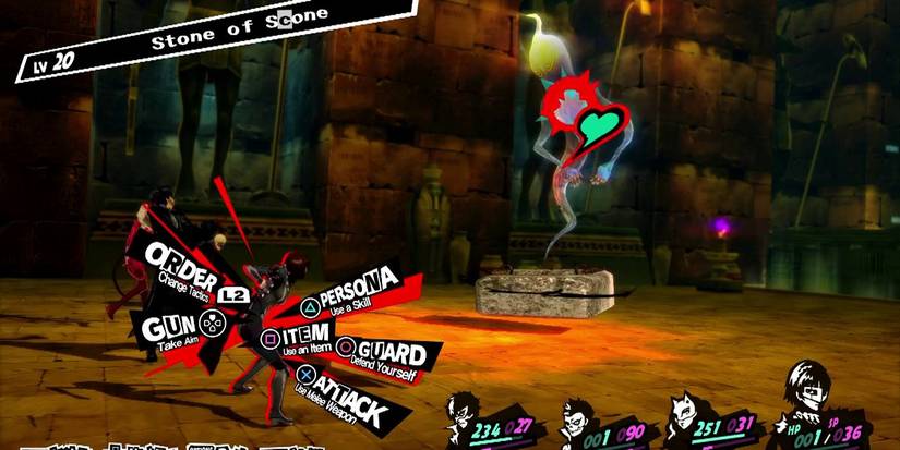 player battling a stone of scone treasure demon.