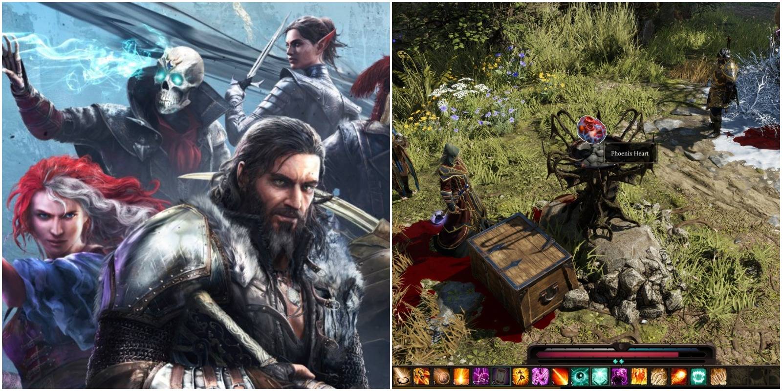 Divinity characters (left); phoenix heart (right)