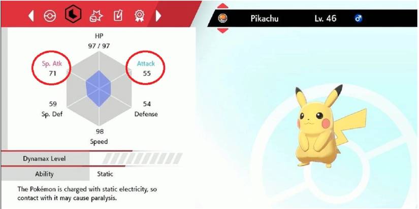 Pikachu's stats in the Gen 8 games