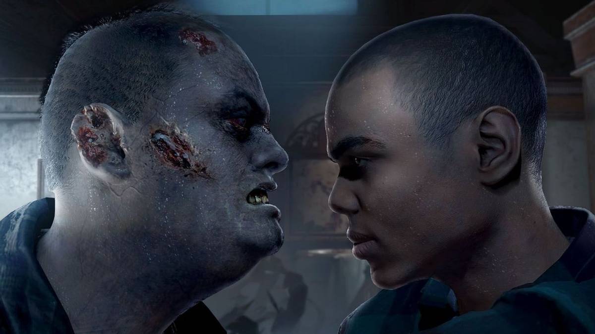 tyrone facing off against a zombie