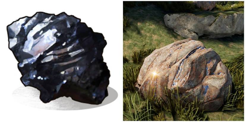 icon for high quality metal ord and a screenshot of a metal node stone.