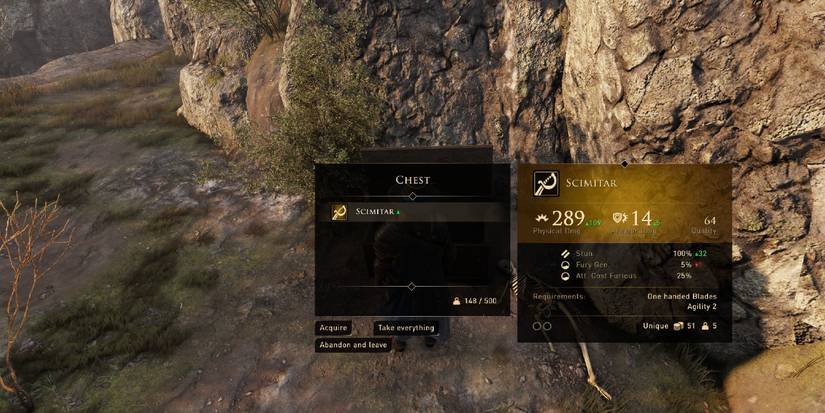 Greedfall, finding the scimitar in a chest