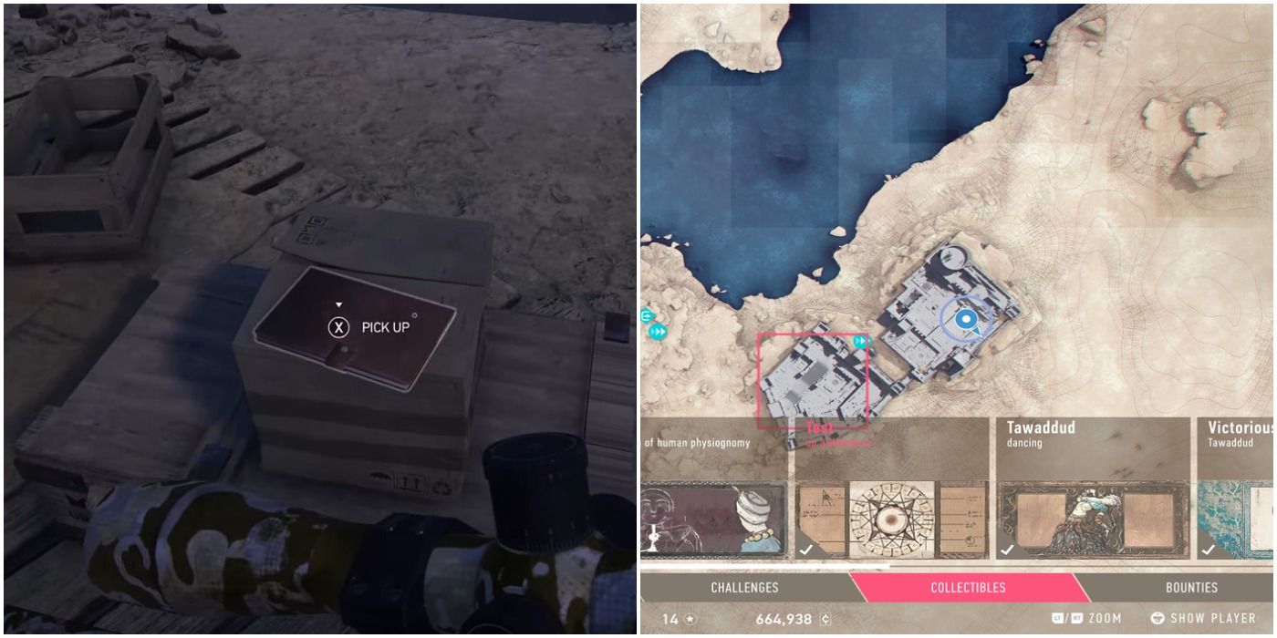 (Left) Player about to pick up collectible (Right) Map location of collectible