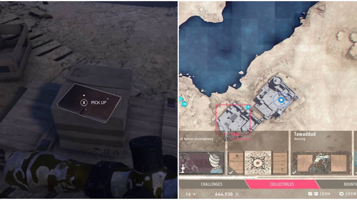 (Left) Player about to pick up collectible (Right) Map location of collectible