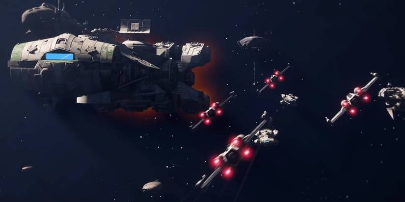 x wing protecting a rebel ship