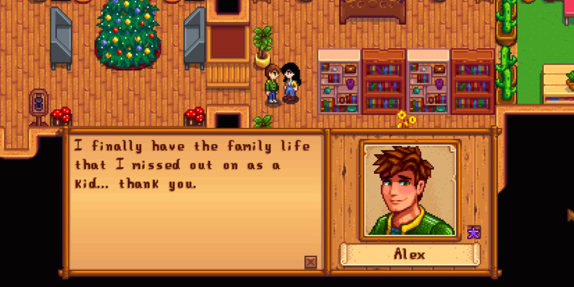 alex telling the player how he feels after marriage, saying 'I finally have the family life that I missed out on as a kid... thank you'