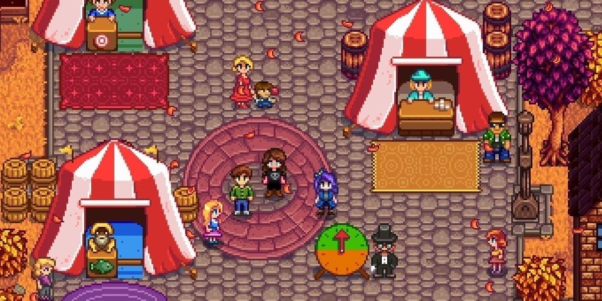 Stardew Valley Fair with tents in town center.