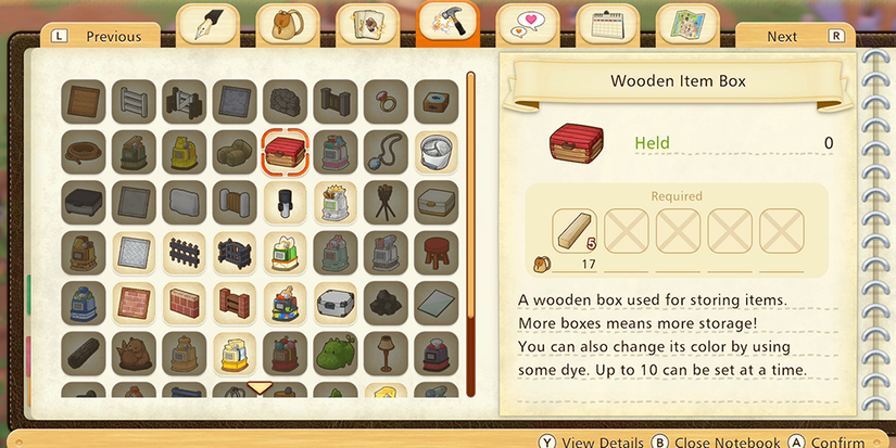 story of seasons olive town inventory crafting menu