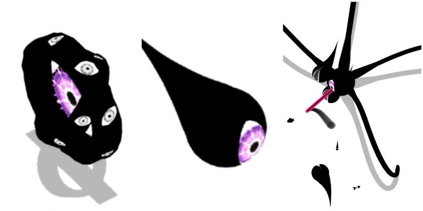 phase 1, a wheel, phase 2, a floating eyeball, and phase 3, a tentacle monster.