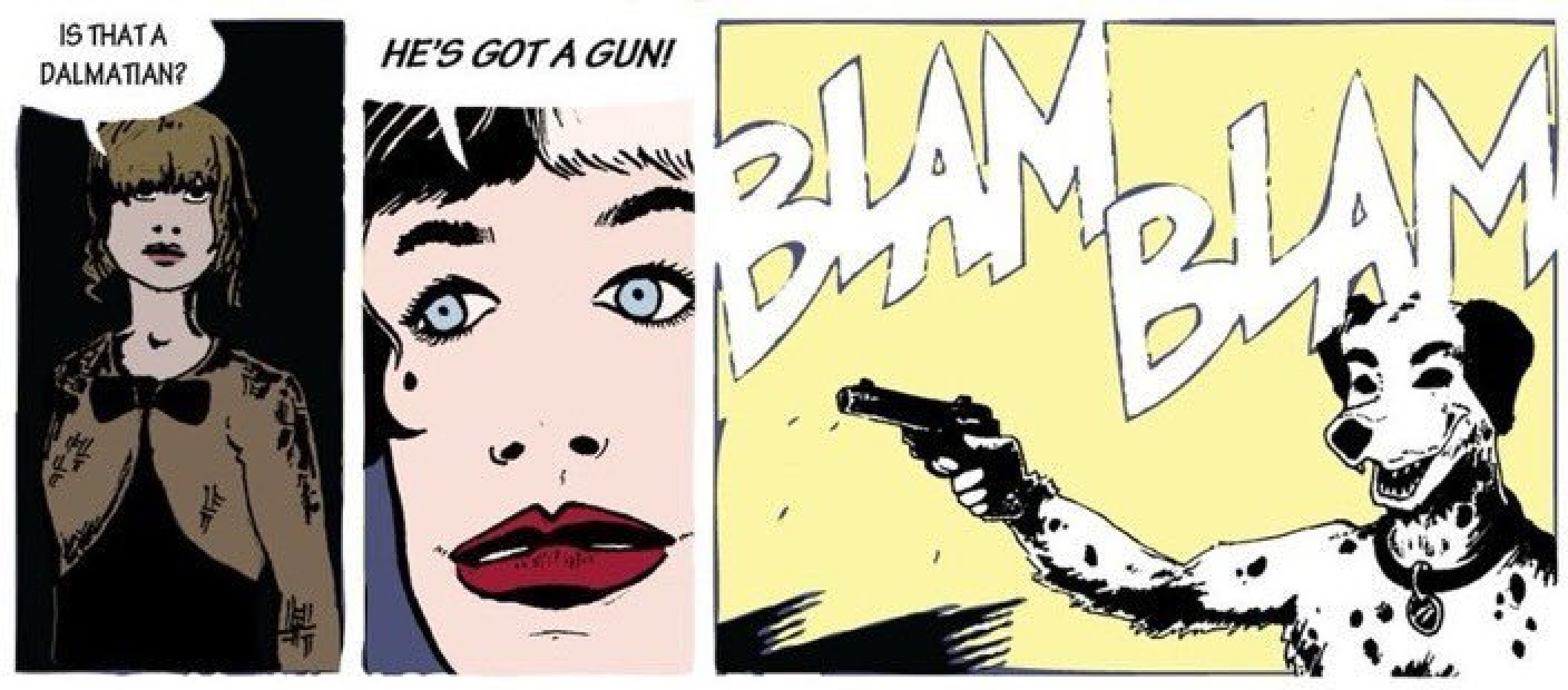 Dalmation with a gun comic.