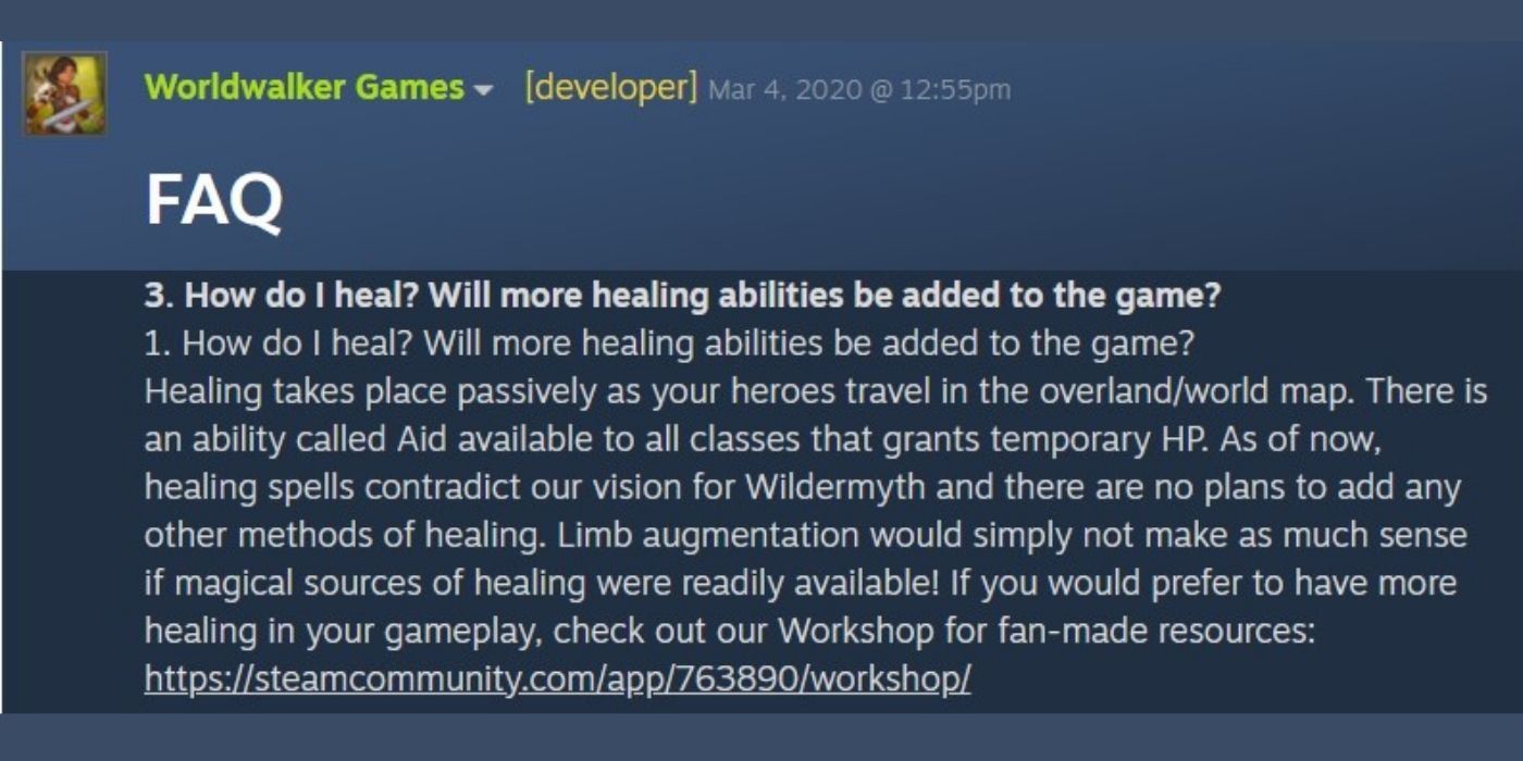 Why there's no healing in Wildermyth