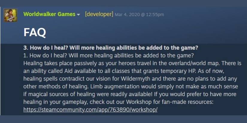 Why there's no healing in Wildermyth