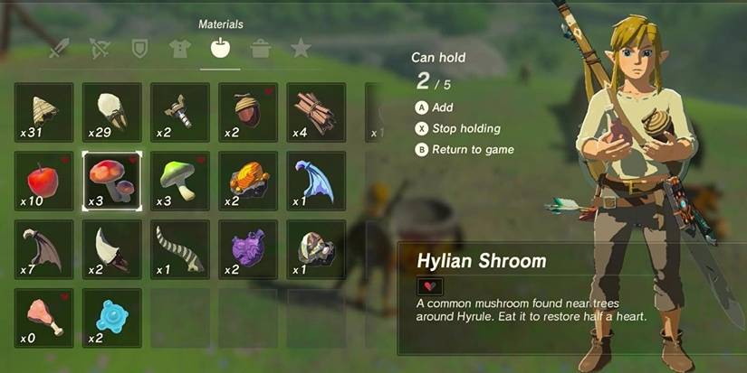 Cooking materials menu.