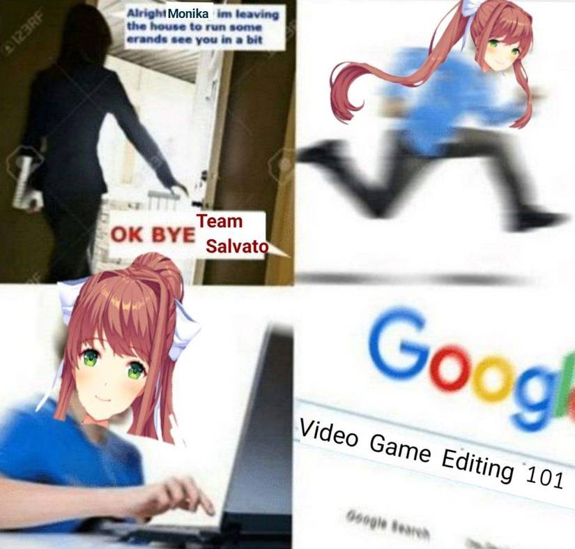 Monika taking over Doki Doki Literature Club game when Team Salvato not looking