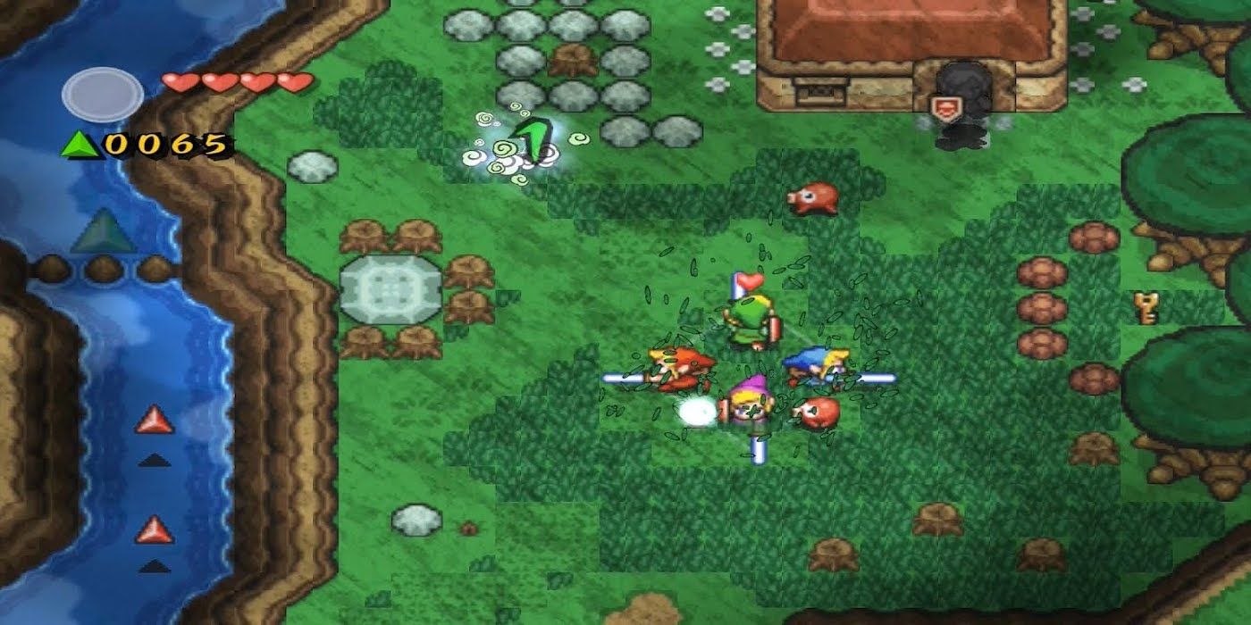 Fighting enemies in The Legend of Zelda: Four Swords Adventures