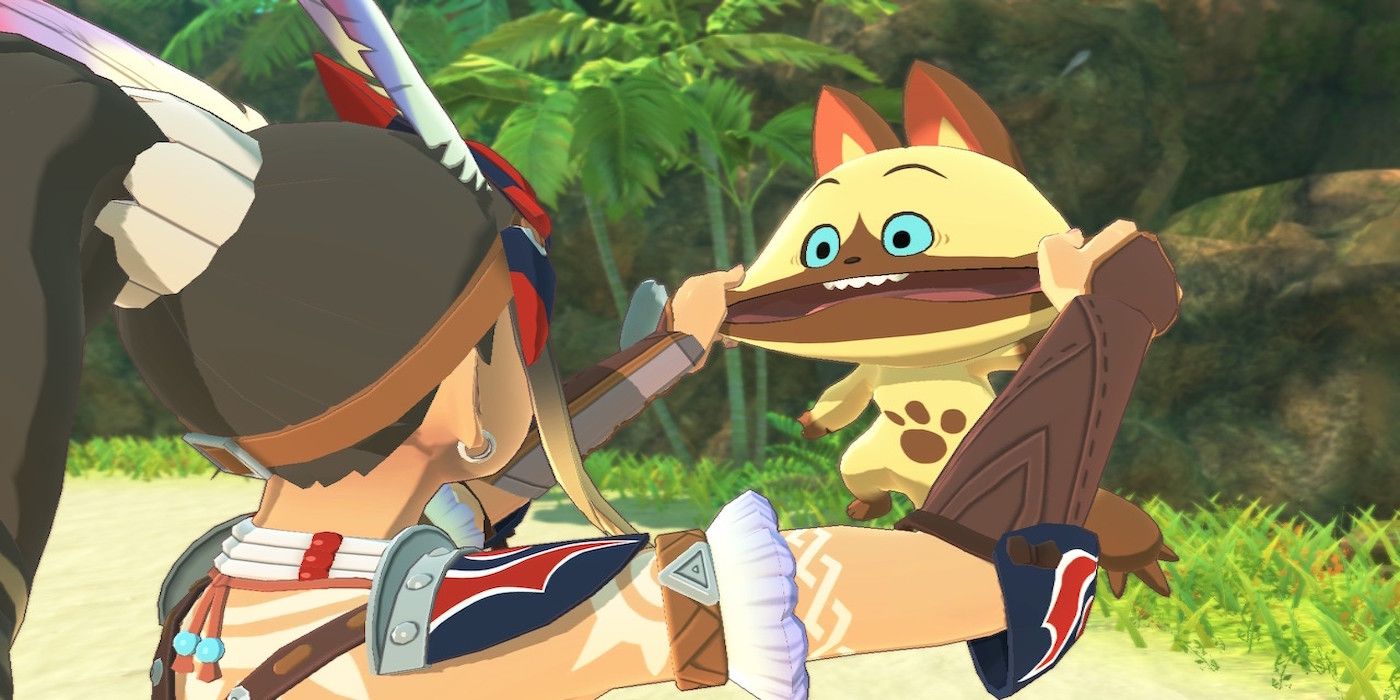 A cutscene featuring characters from from Monster Hunter Stories 2