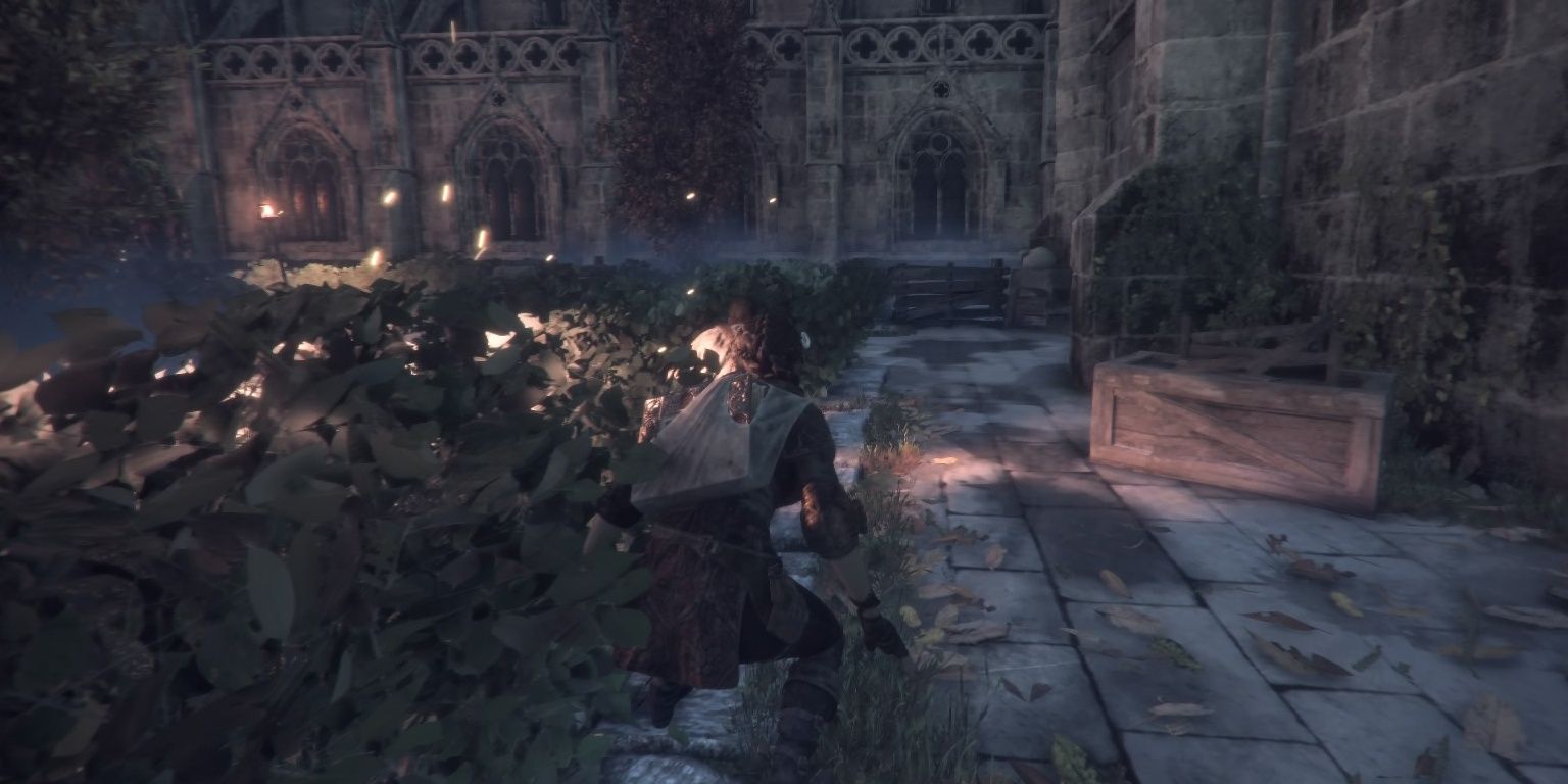 In the University's courtyard in A Plague Tale: Innocence.