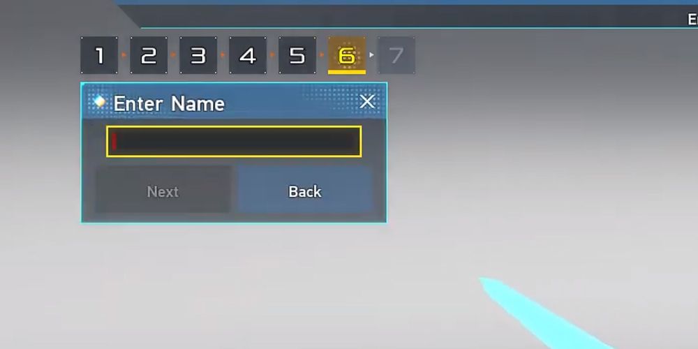 A name input screen