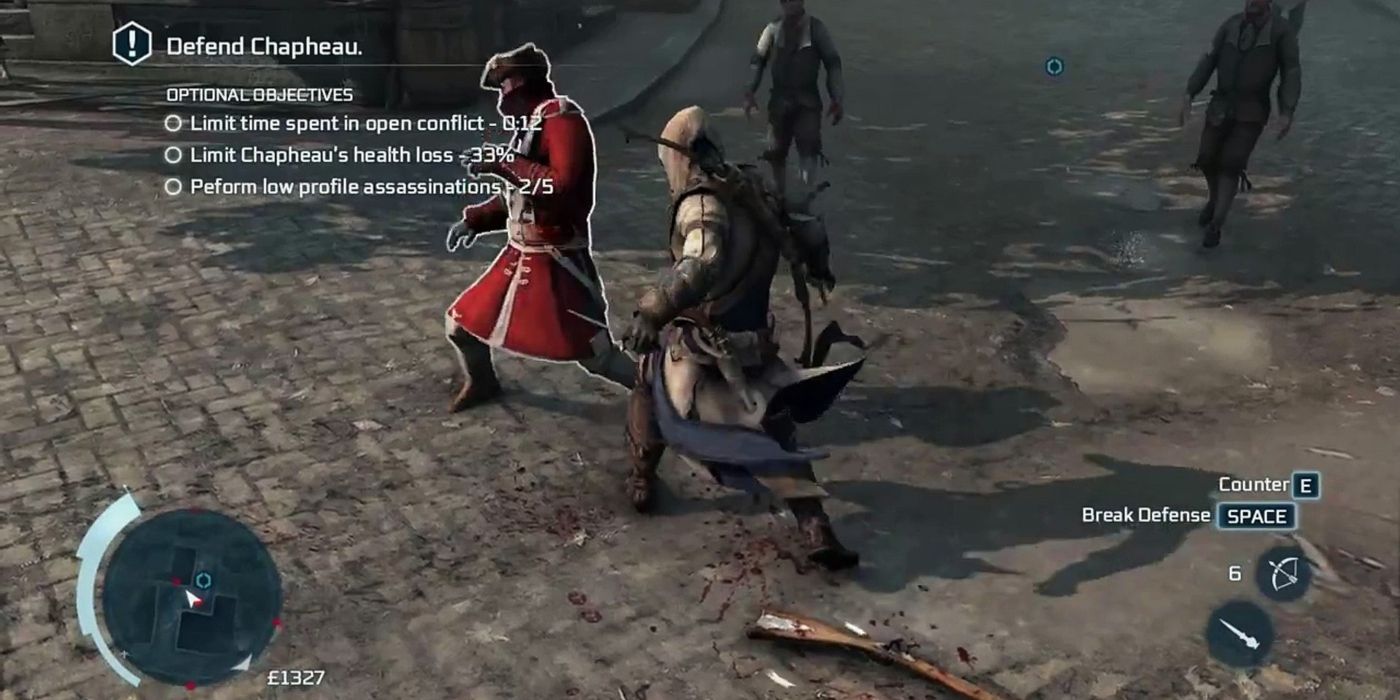 Assassin's Creed 3 Connor Fighting With Optional Objectives On Screen