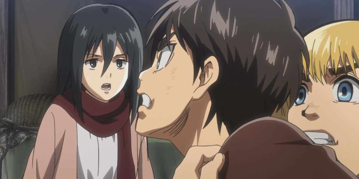 Attack on Titan Mikasa and Eren held back by Armin
