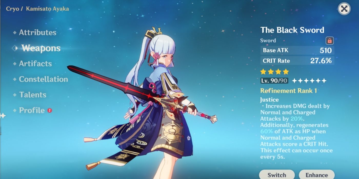 Ayaka's weapon in the Character menu