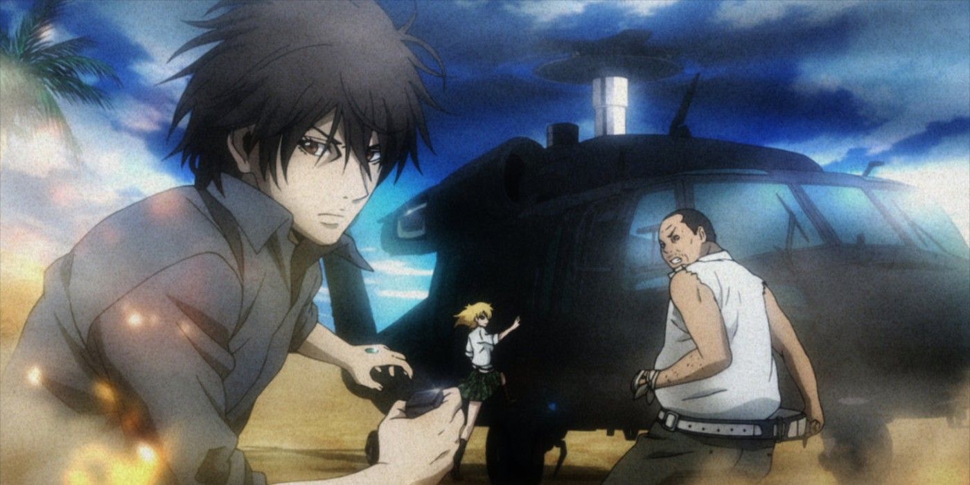 BTOOOM! Main Characters Looking Back While Heading Towards A Helicopter