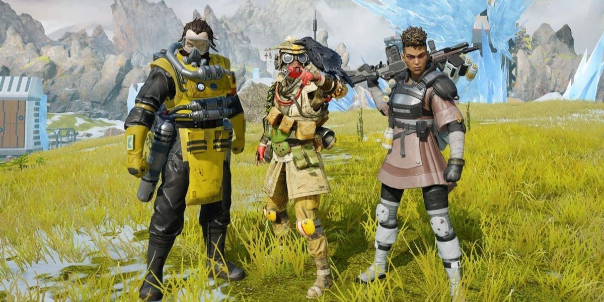 Apex Legends players stand on the battlefield