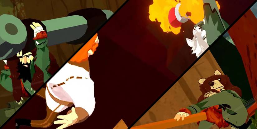 Bloodroots - 3-Image Collage Of The Giant Weapons With The Leg Sweep Into Slam Overkill Finishers