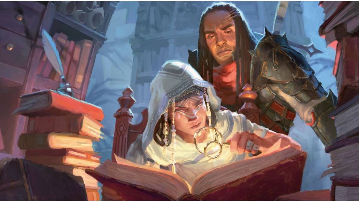 D&D characters poring over books