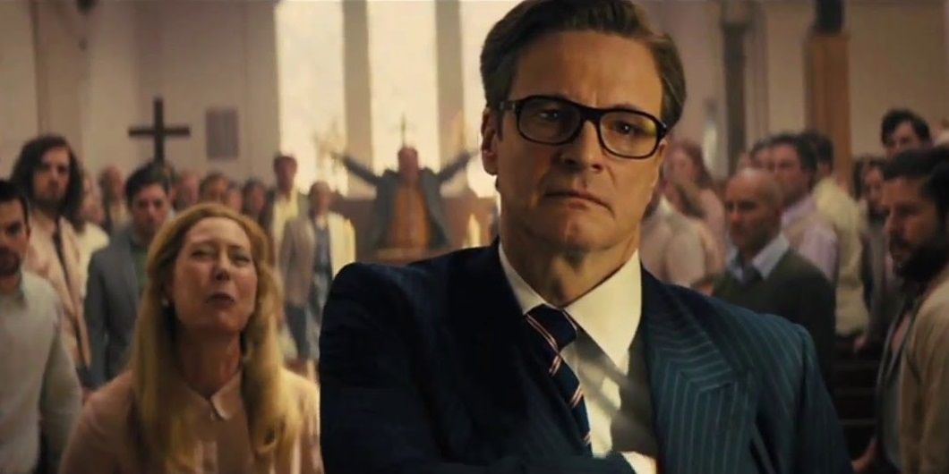 Colin Firth in the church sequence in Kingsman The Secret Service