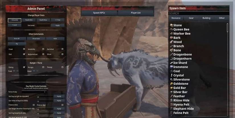 Conan Exiles admin panel menu